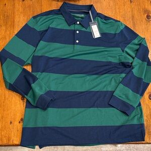Vineyard Vines Green and Navy Striped Polo